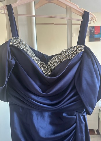 Uzun Lacivert Straplez Abiye Elbise - Görsel 4