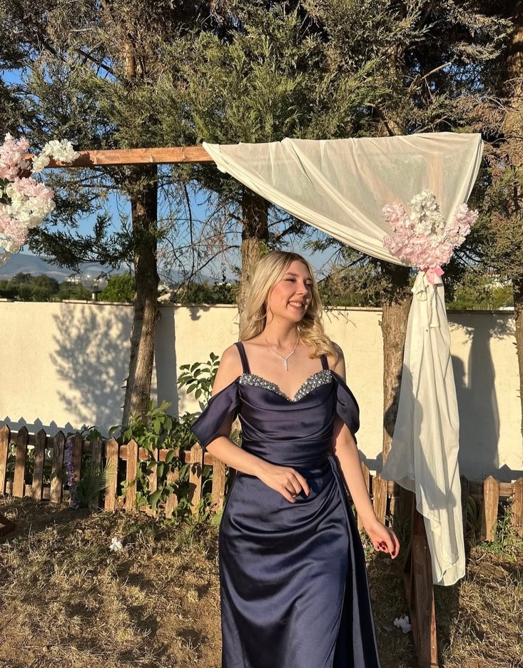 Uzun Lacivert Straplez Abiye Elbise - Görsel 2