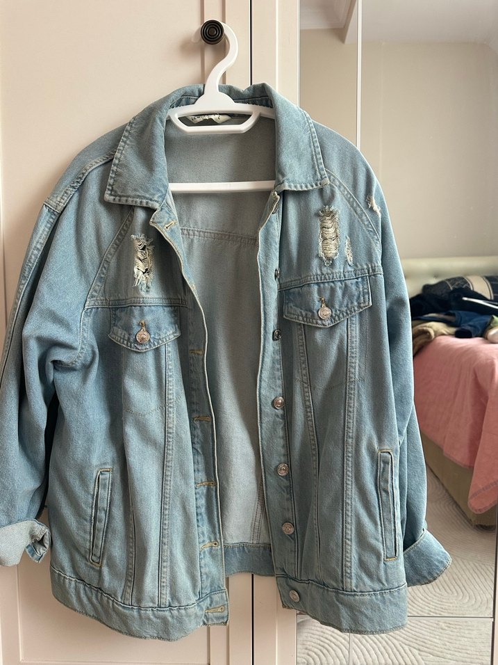 Mavi Düğmeli Oversize Denim Ceket - Görsel 2