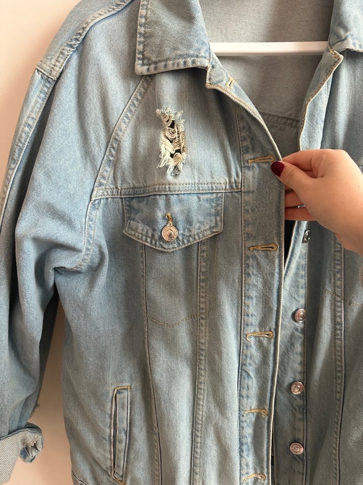 Mavi Düğmeli Oversize Denim Ceket - Görsel 3