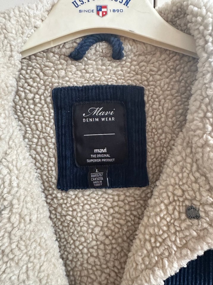 Düğmeli Mavi Kadife Kadın Ceket - Görsel 3