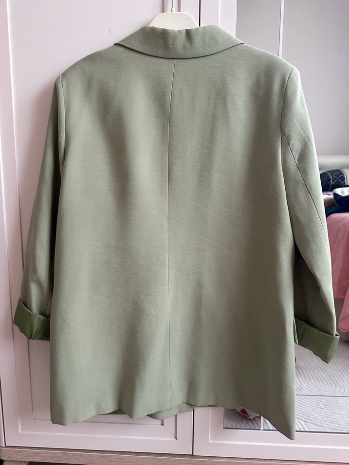 Kadın Haki Keten Tek Düğmeli Blazer Ceket - Görsel 4