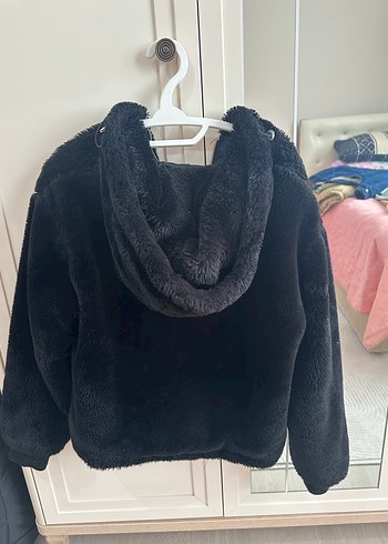 Siyah Kadın Midi Boy Kürk Detaylı Mont - Görsel 4