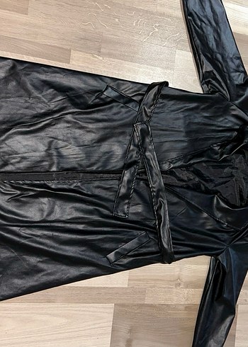 Siyah Deri Kadın Midi Kaban - Görsel 2