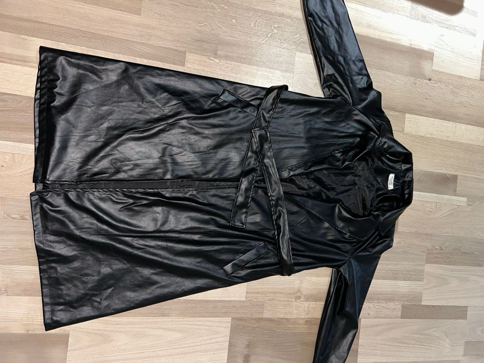 Siyah Deri Kadın Midi Kaban - Görsel 2