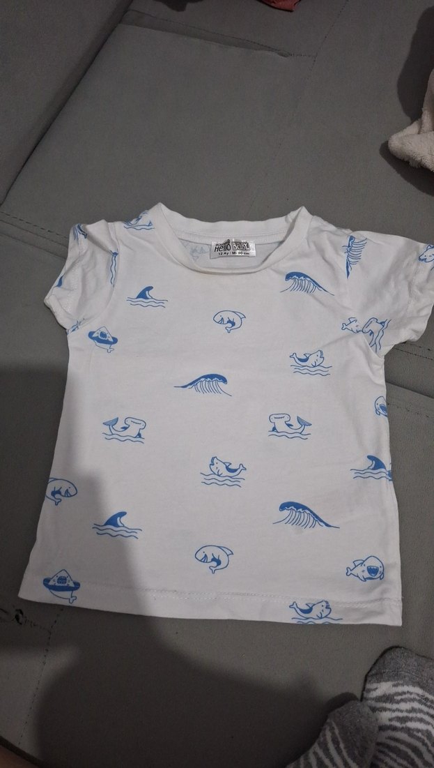 Erkek Bebek Mavi Baskılı Kısa Kollu Tişört - Görsel 2