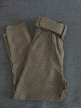 Kareli kemerli kalem pantolon