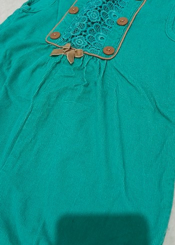 Turkuaz Nakışlı Kız Kolsuz Tulum - Görsel 2