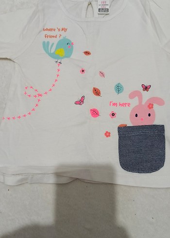 Kız Çocuk Beyaz Uzun Kollu Pamuklu Baskılı Tişört - Görsel 3