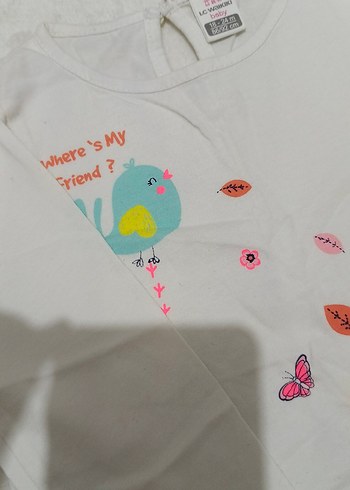 Kız Çocuk Beyaz Uzun Kollu Pamuklu Baskılı Tişört - Görsel 2