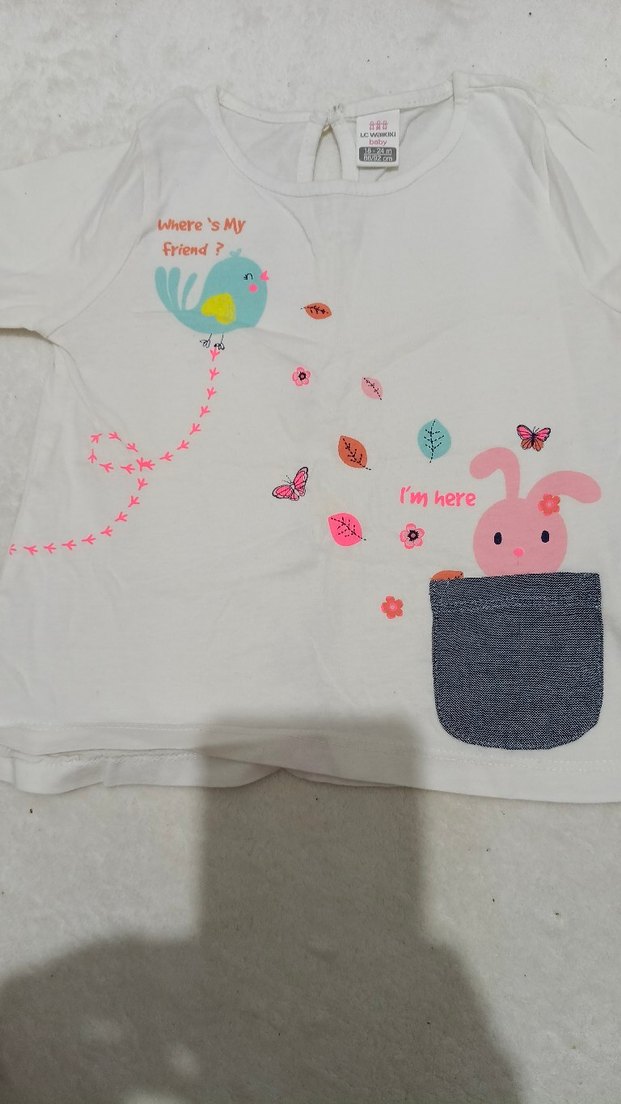 Kız Çocuk Beyaz Uzun Kollu Pamuklu Baskılı Tişört - Görsel 3