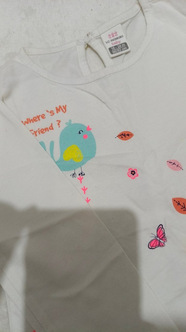 Kız Çocuk Beyaz Uzun Kollu Pamuklu Baskılı Tişört - Görsel 2