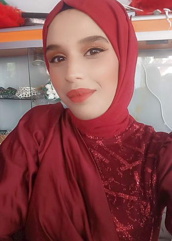 Bordo Parlak Etnik Desenli Tesettür Elbise - Görsel 13