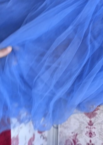 Uzun Kollu Mavi İşlemeli Nişan Elbisesi - Görsel 8