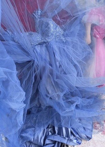 Uzun Kollu Mavi İşlemeli Nişan Elbisesi - Görsel 12