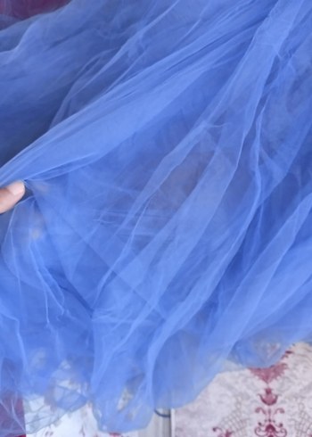 Uzun Kollu Mavi İşlemeli Nişan Elbisesi - Görsel 9