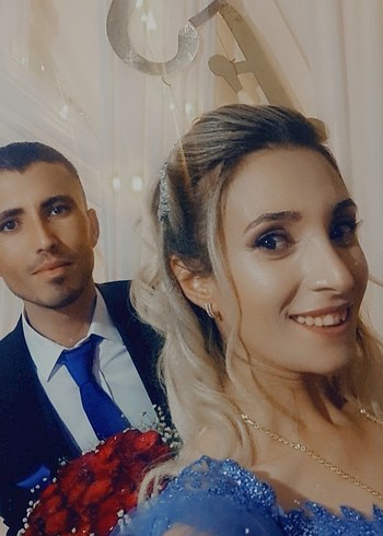 Uzun Kollu Mavi İşlemeli Nişan Elbisesi - Görsel 14