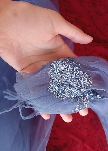 Uzun Kollu Mavi İşlemeli Nişan Elbisesi - Görsel 6