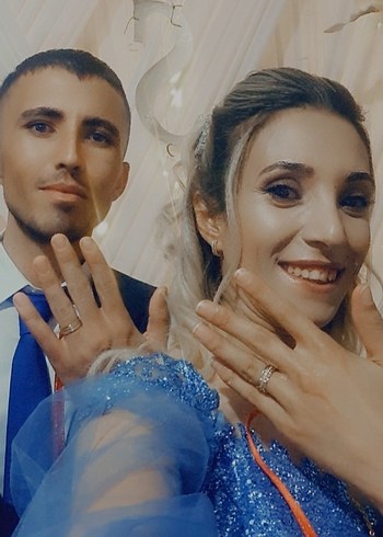 Uzun Kollu Mavi İşlemeli Nişan Elbisesi - Görsel 2