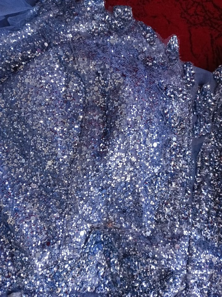 Uzun Kollu Mavi İşlemeli Nişan Elbisesi - Görsel 4