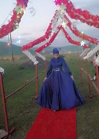 Uzun Lacivert Gotik Kadın Abiye Elbise - Görsel 8