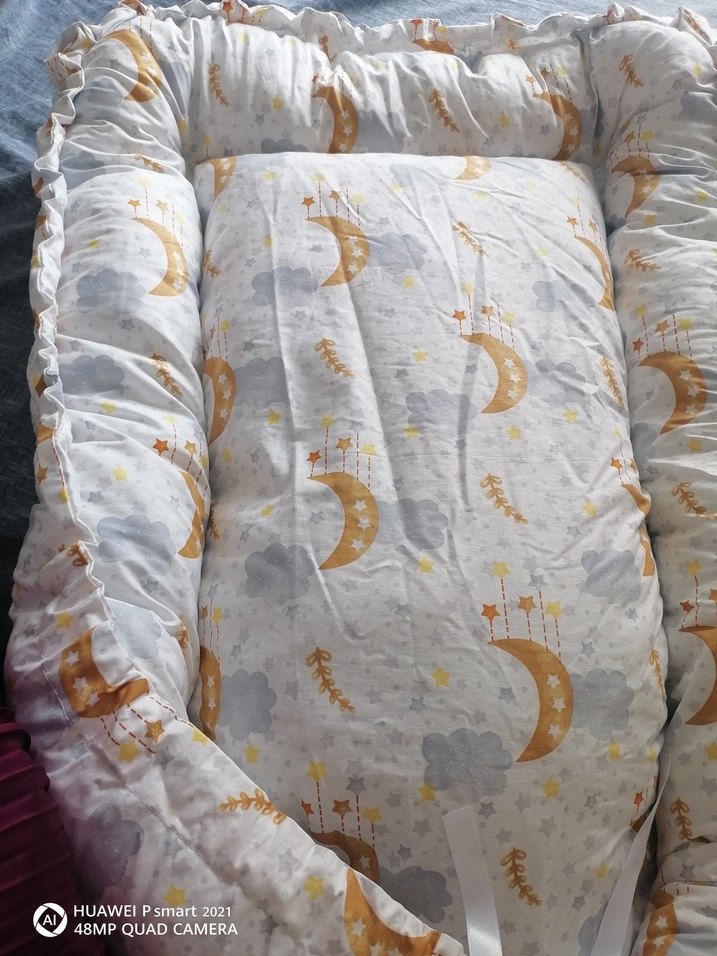 Beyaz Ay ve Yıldız Desenli Bebek Yatağı - Görsel 4