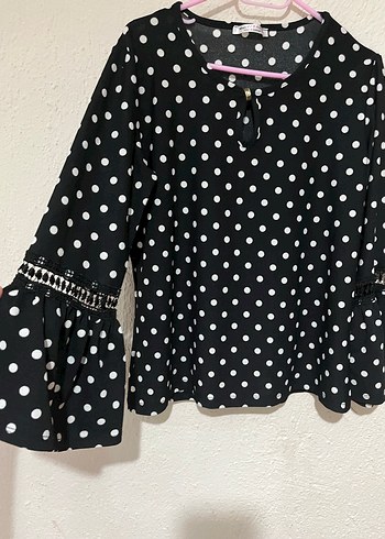 Zara Puantiye Desenli Siyah Uzun Kollu Bluz