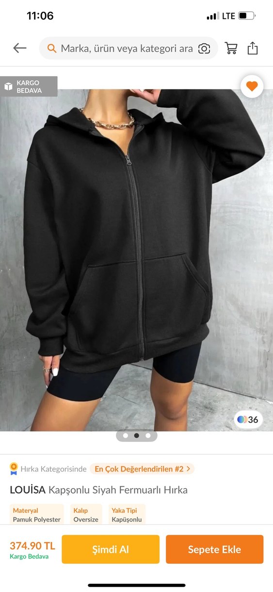 Siyah Fermuarlı Oversize Mini Ceket - Görsel 2