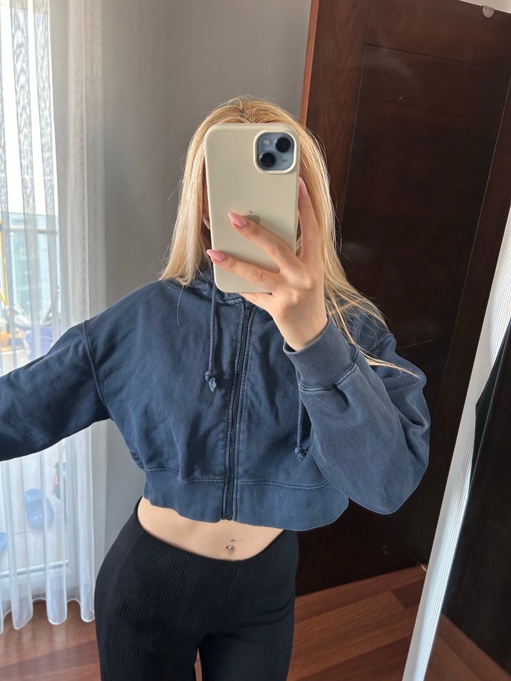 pull and bear crop hırka - Görsel 4