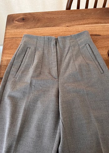 Zara Gri Yuksek Bel Kumas Pantolon
