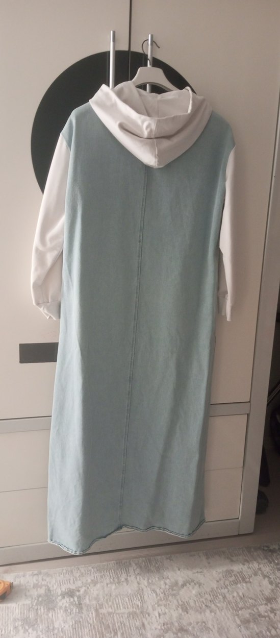 Gri Düğmeli Jean kumaş Kadın Uzun Elbise - Görsel 2