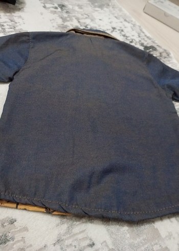 kendinden renkli kumaşlı lacivert sarı renkli yazlık gömlek - Görsel 5