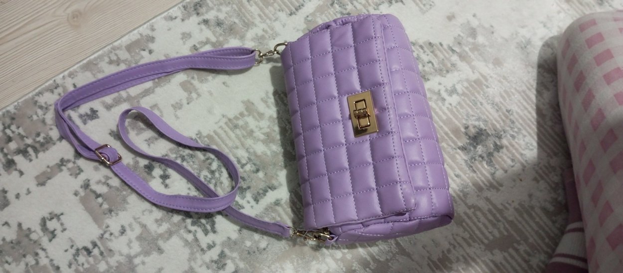 Mor Kareli Tokalı Kadın Çanta - Görsel 5