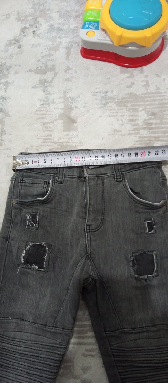 Gri Erkek Çocuk Biker Denim Pantolon - Görsel 4