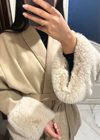 Kürklü Bej Midi Kadın Kaban - Görsel 2
