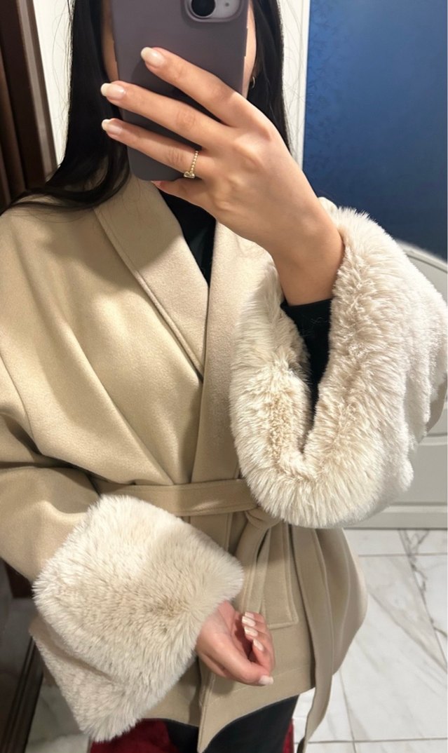 Kürklü Bej Midi Kadın Kaban - Görsel 2