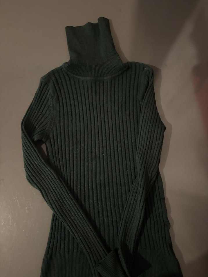 Kadın haki Boğazlı Fitilli Triko Kazak - Görsel 2