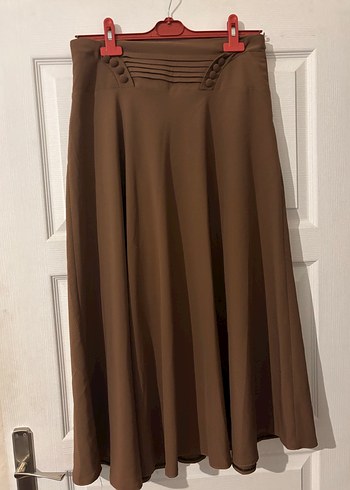 Düğmeli Kahverengi Uzun Etek - Görsel 2