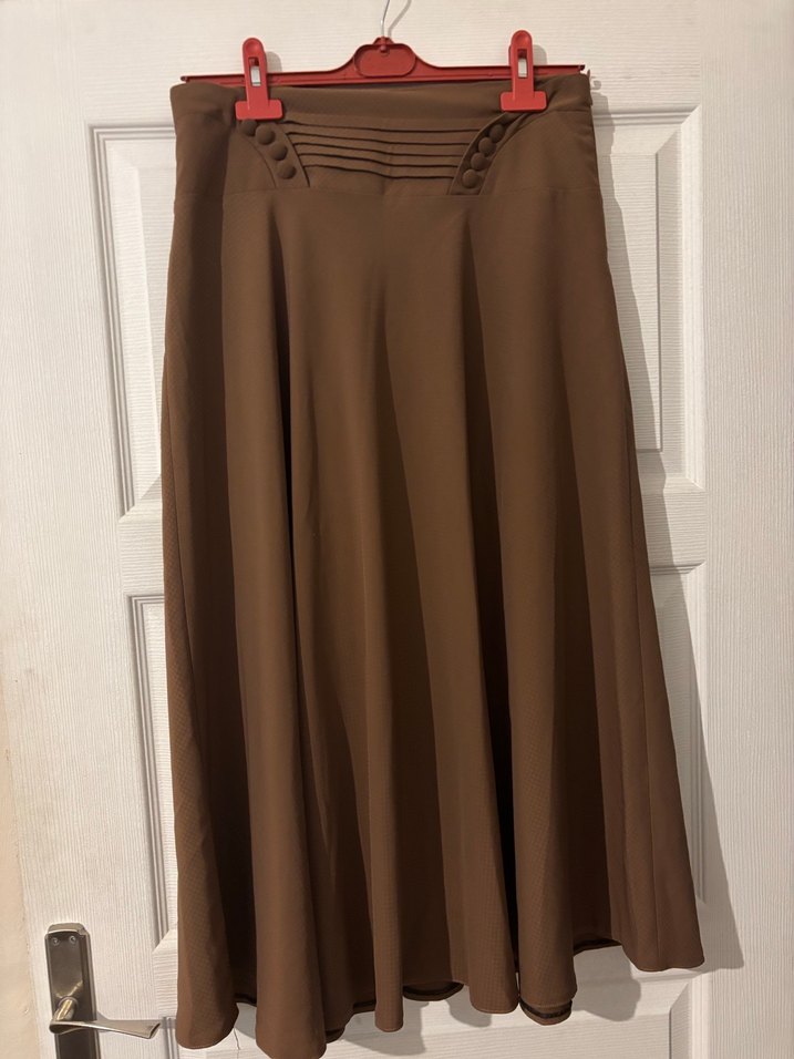 Düğmeli Kahverengi Uzun Etek - Görsel 2