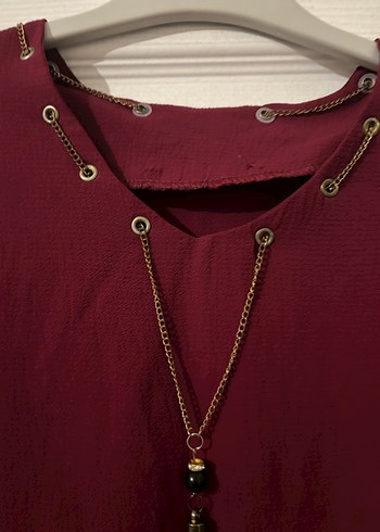 Bordo Zincir Detaylı Bohem Kadın Bluz - Görsel 4