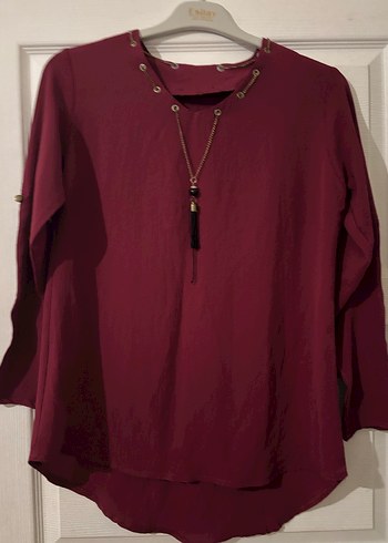 Bordo Zincir Detaylı Bohem Kadın Bluz - Görsel 2