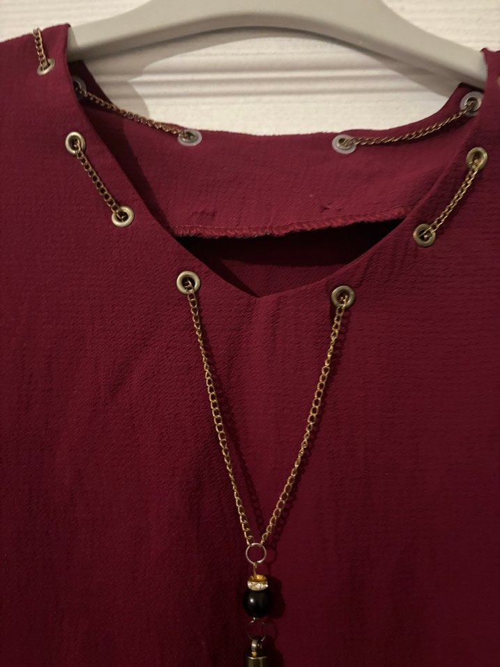 Bordo Zincir Detaylı Bohem Kadın Bluz - Görsel 4