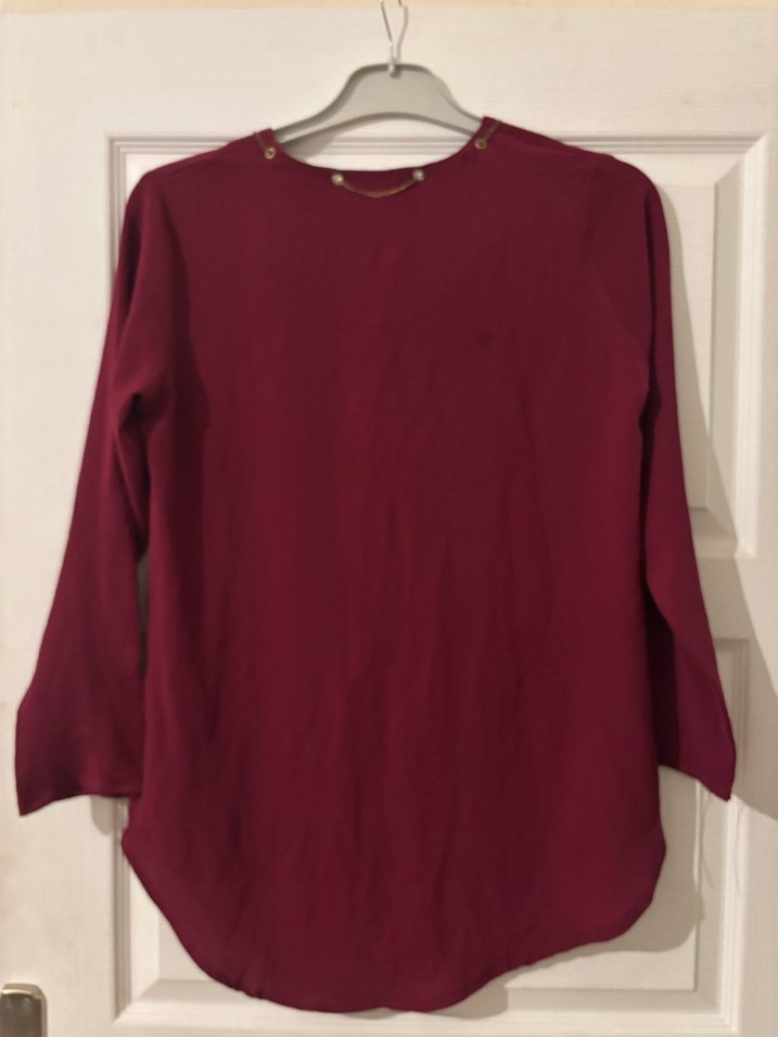 Bordo Zincir Detaylı Bohem Kadın Bluz - Görsel 3