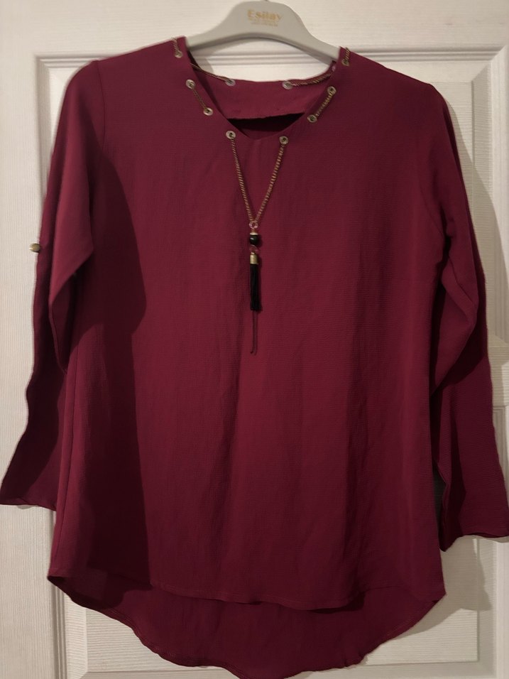 Bordo Zincir Detaylı Bohem Kadın Bluz - Görsel 2