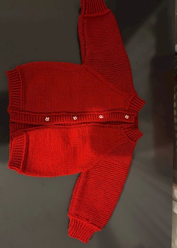 Kız Çocuk Kırmızı Örgü Hırka - Görsel 2