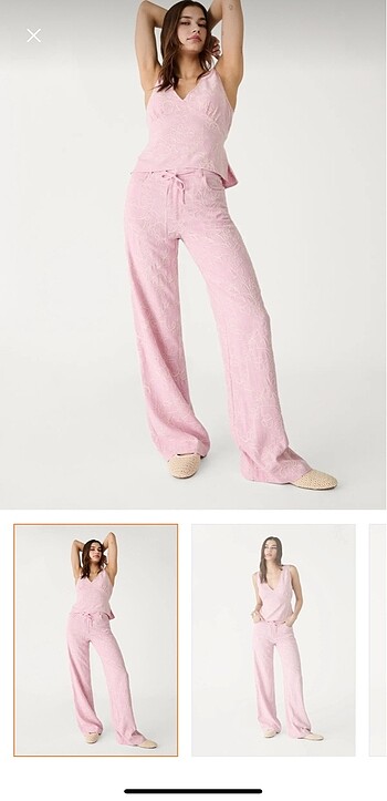 Stradivarius işlemeli keten pantolon