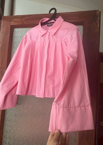 Pembe Pilili Uzun Kollu Keten Gömlek