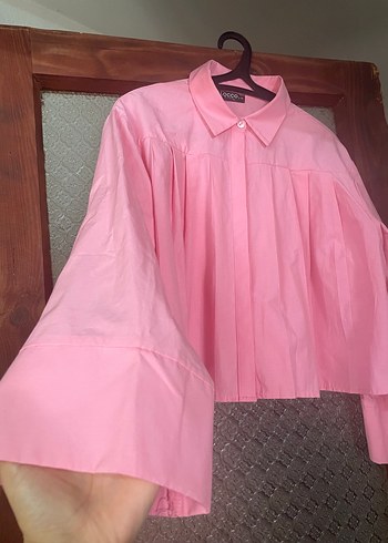 LC Waikiki Pembe Pilili Uzun Kollu Keten Gömlek