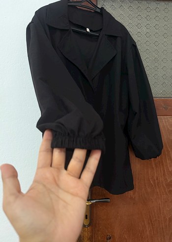universal Beden Düğmeli Siyah Keten Kadın Blazer