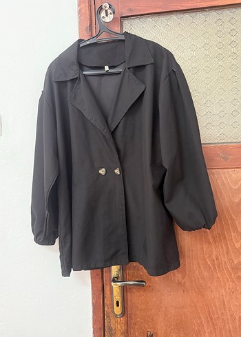 Düğmeli Siyah Keten Kadın Blazer